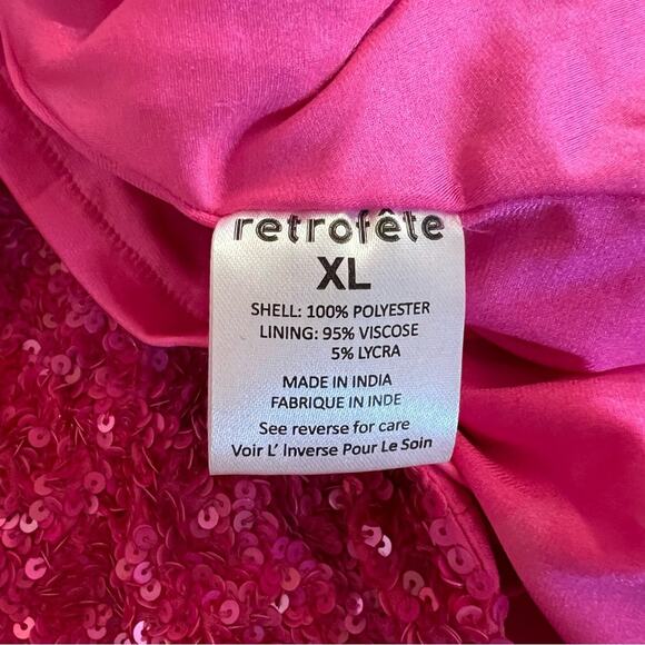 RETROFETE Celestia Sequin Mini Skirt Sunset Pink Gathered Hidden Zip Size XL NEW - Picture 10 of 11
